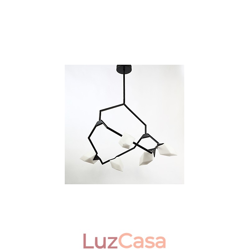Cinco postes de luz modernos de metal com lustre de vidro pêssego, luminária pendente decorativa para cantina