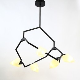 Cinco postes de luz modernos de metal com lustre de vidro pêssego, luminária pendente decorativa para cantina