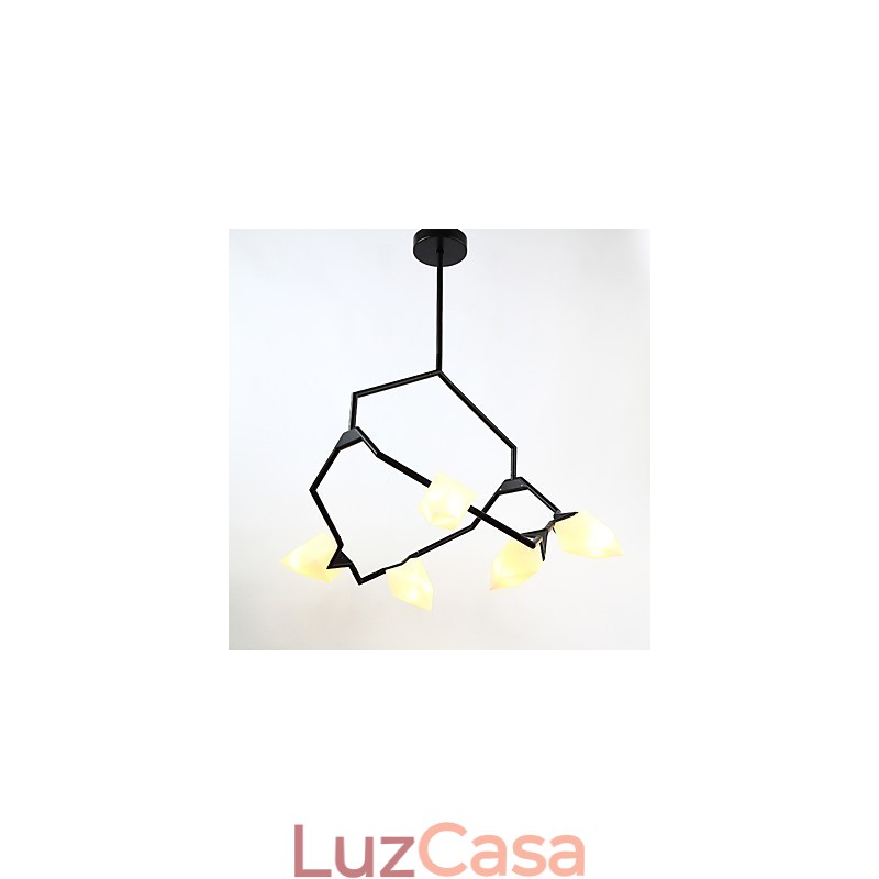 Cinco postes de luz modernos de metal com lustre de vidro pêssego, luminária pendente decorativa para cantina