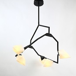 Cinco postes de luz modernos de metal com lustre de vidro pêssego, luminária pendente decorativa para cantina