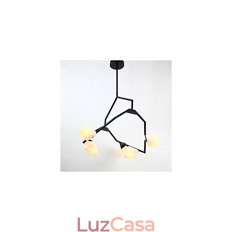 Cinco postes de luz modernos de metal com lustre de vidro pêssego, luminária pendente decorativa para cantina