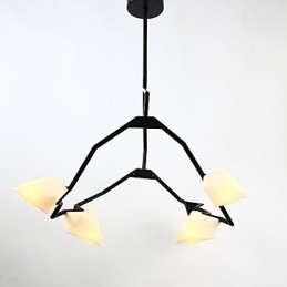 Cinco postes de luz modernos de metal com lustre de vidro pêssego, luminária pendente decorativa para cantina