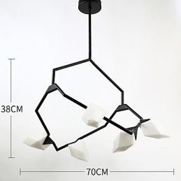 Cinco postes de luz modernos de metal com lustre de vidro pêssego, luminária pendente decorativa para cantina