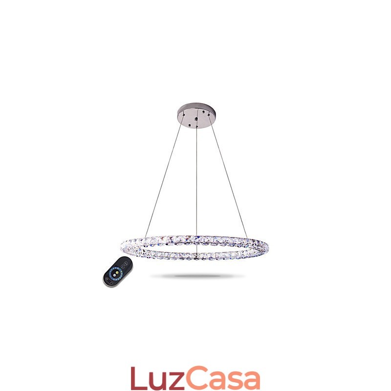 Luminária pendente de cristal moderna em forma de anel, lustre de cristal moderno, luminária de teto interna, luminária regulável com controle remoto