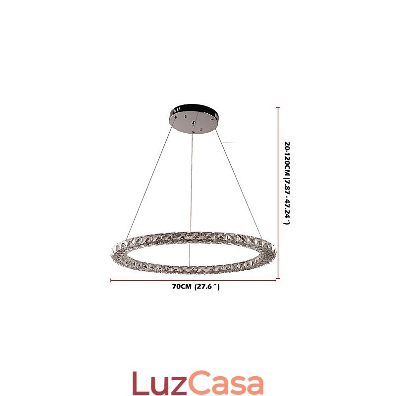 Luminária pendente de cristal moderna em forma de anel, lustre de cristal moderno, luminária de teto interna, luminária regulável com controle remoto