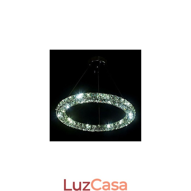 Luminária pendente de cristal moderna em forma de anel, lustre de cristal moderno, luminária de teto interna, luminária regulável com controle remoto
