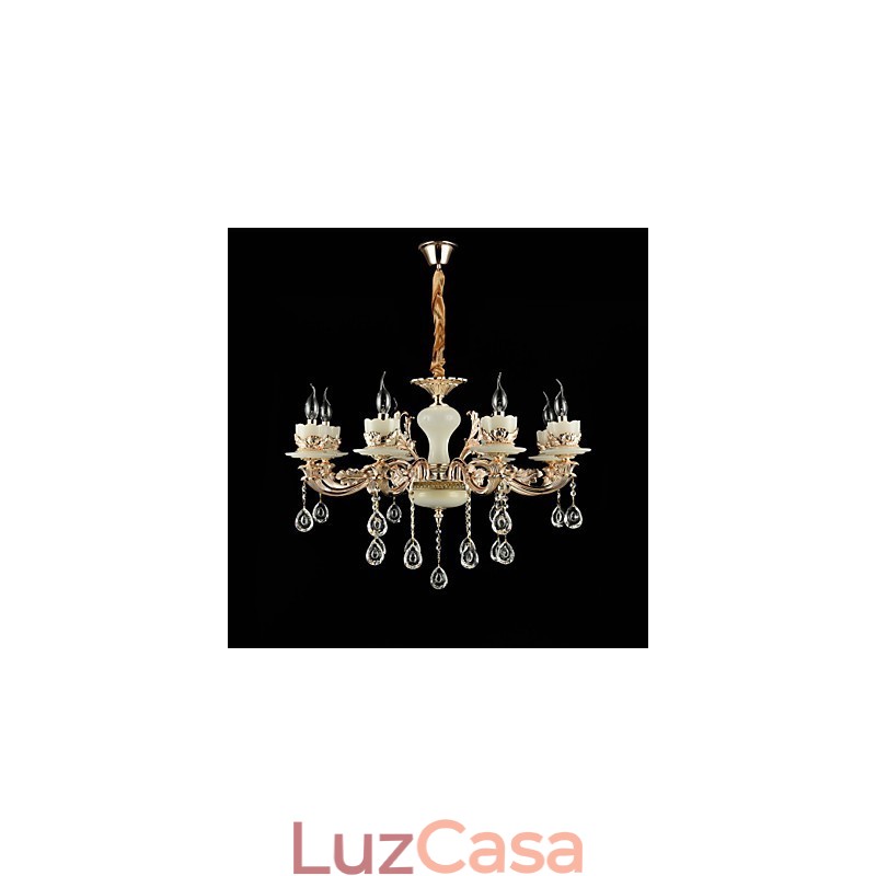 Recurso de liga de zinco clássico tradicional para lustre de metal estilo mini cristal com 8 lâmpadas