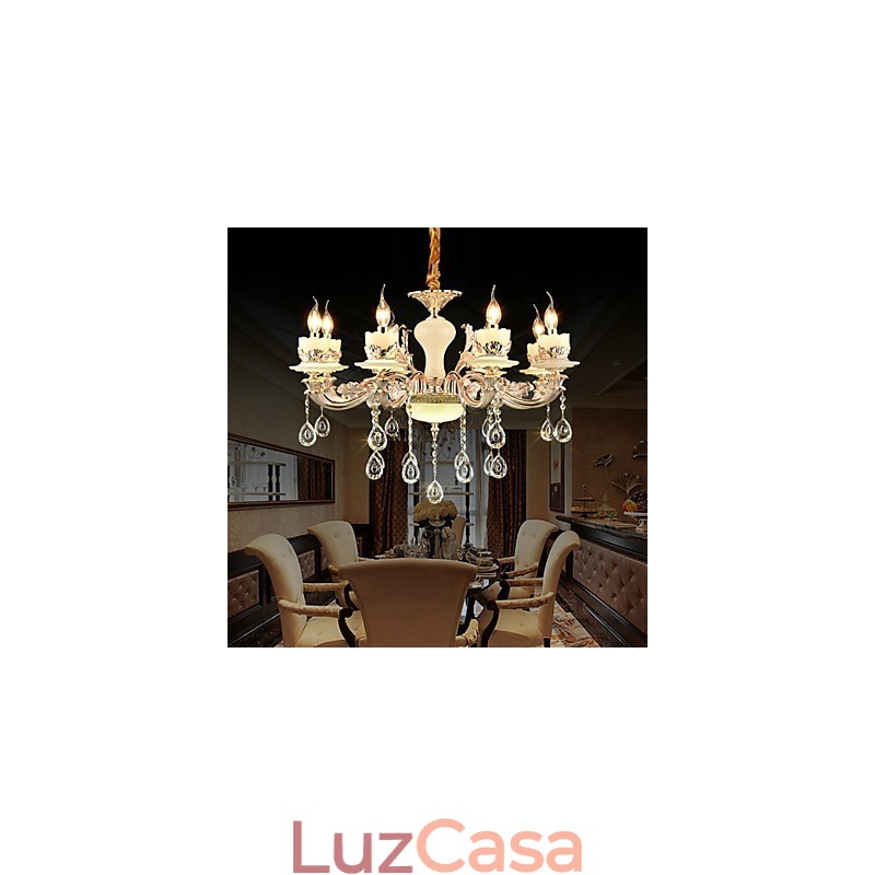 Recurso de liga de zinco clássico tradicional para lustre de metal estilo mini cristal com 8 lâmpadas