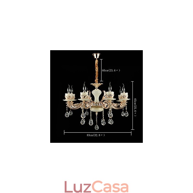 Recurso de liga de zinco clássico tradicional para lustre de metal estilo mini cristal com 8 lâmpadas