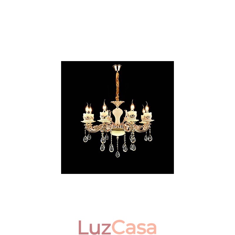 Recurso de liga de zinco clássico tradicional para lustre de metal estilo mini cristal com 8 lâmpadas