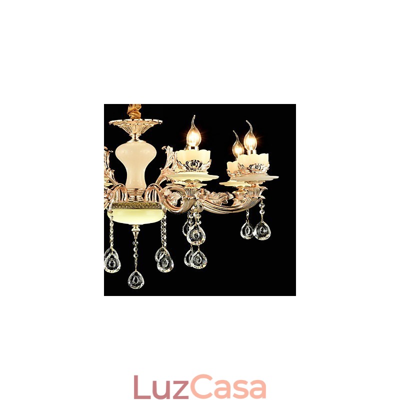 Recurso de liga de zinco clássico tradicional para lustre de metal estilo mini cristal com 8 lâmpadas