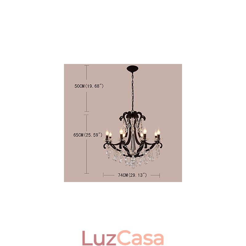 Lustre de cristal de 8 luzes moderno contemporâneo tradicional clássico rústico lodge vintage retrô lanterna tambor pintura country