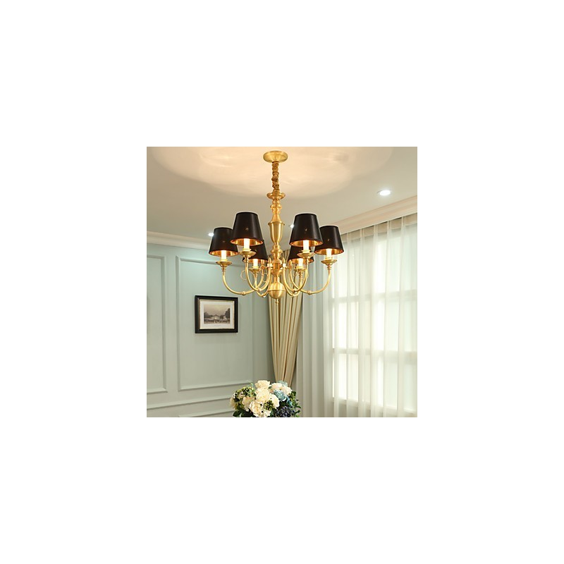Lustre Tradicional Clássico Country Latão Recurso para Mini Estilo Metal 6 Lâmpadas