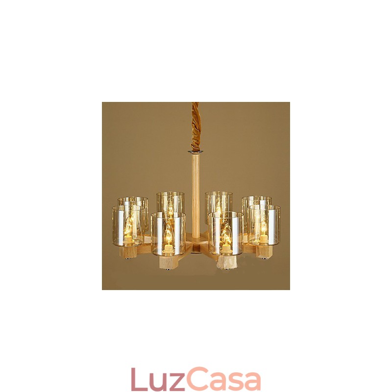 Luminária pendente fashion Mesa Madeira Tampa de vidro