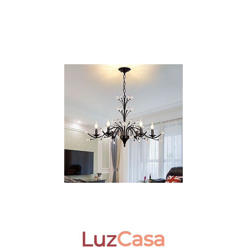Lustre de cristal com 6 luzes, moderno, contemporâneo, tradicional, clássico, vintage, retrô, pintura country, recurso