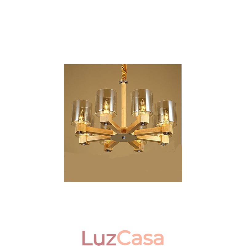 Luminária pendente fashion Mesa Madeira Tampa de vidro