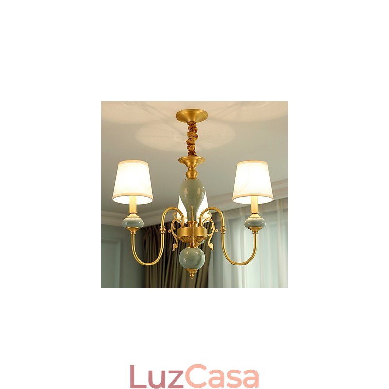 Lustre de latão tradicional clássico country para estilo mini metal com 3 lâmpadas