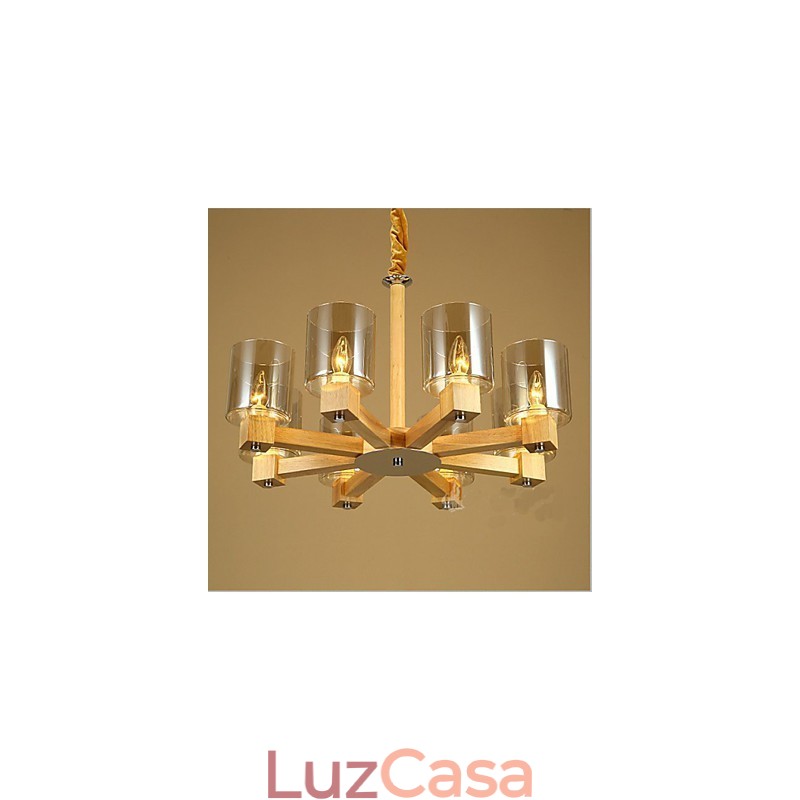 Luminária pendente fashion Mesa Madeira Tampa de vidro