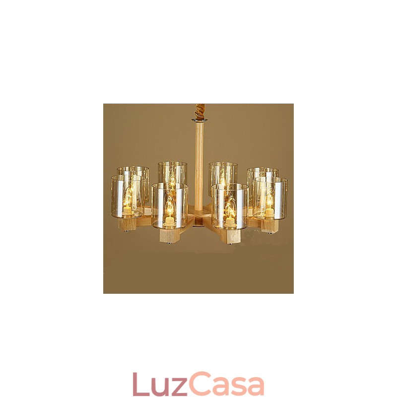 Luminária pendente fashion Mesa Madeira Tampa de vidro