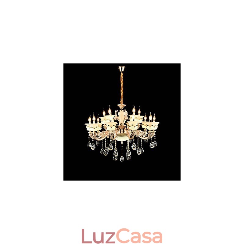 Recurso de liga de zinco clássico tradicional para estilo mini cristal metal jardim interno 15 lâmpadas lustre