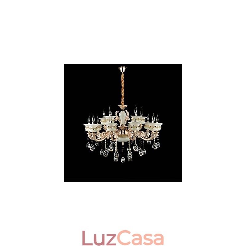 Recurso de liga de zinco clássico tradicional para estilo mini cristal metal jardim interno 15 lâmpadas lustre