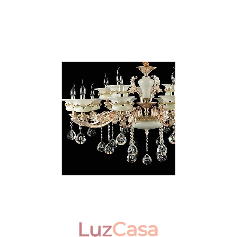 Recurso de liga de zinco clássico tradicional para estilo mini cristal metal jardim interno 15 lâmpadas lustre