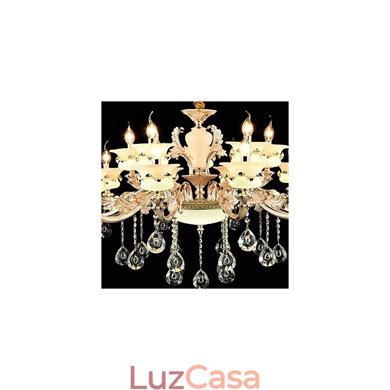 Recurso de liga de zinco clássico tradicional para estilo mini cristal metal jardim interno 15 lâmpadas lustre