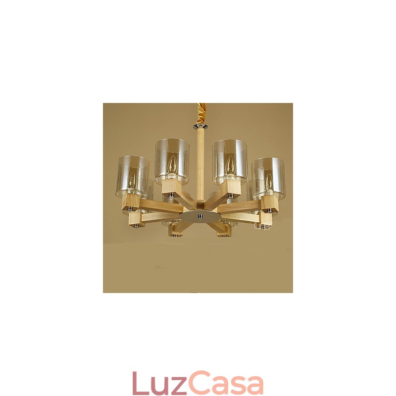 Luminária pendente fashion Mesa Madeira Tampa de vidro