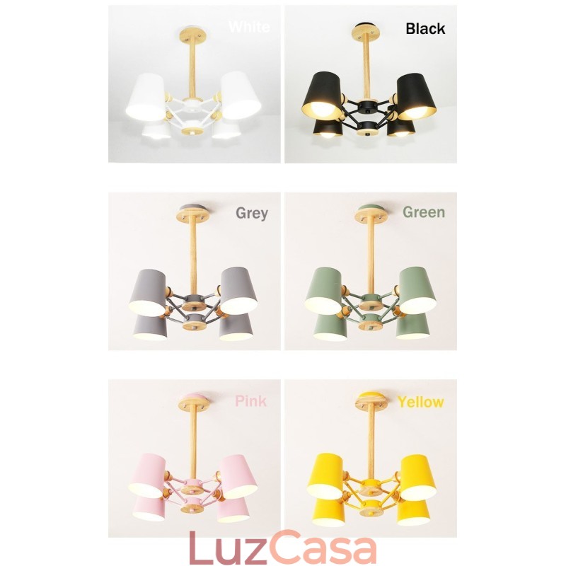 4 Luz Multi Cores Macaron Madeira Vintage Pintura Característica Lustre de Metal