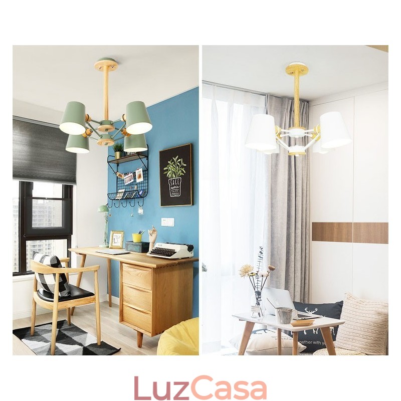4 Luz Multi Cores Macaron Madeira Vintage Pintura Característica Lustre de Metal