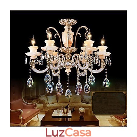 Luminária pendente de cristal jade de alta qualidade europeia Luminária pendente de liga de zinco com atmosfera Luminária pendente de cristal vela Luminária pendente de cristal jade de alta qualidade europeia Luminária pendente de liga de zinco com atmosfera Luminária pendente de cristal vela