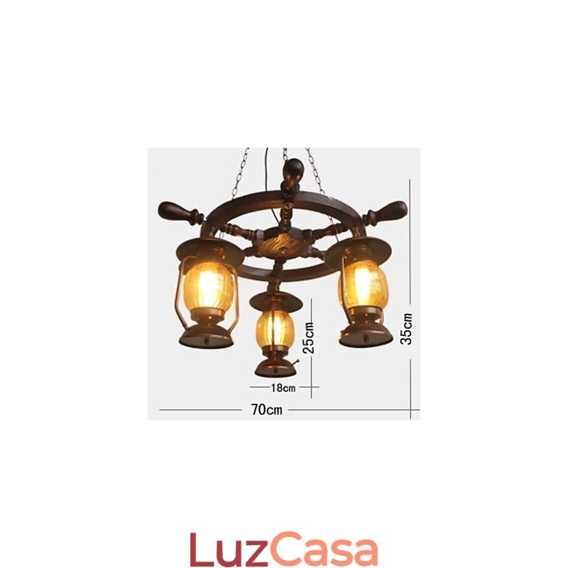Lustre de bambu de madeira com pintura retrô