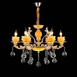 Recurso de liga de zinco clássico tradicional para lustre de metal estilo mini cristal com 6 lâmpadas