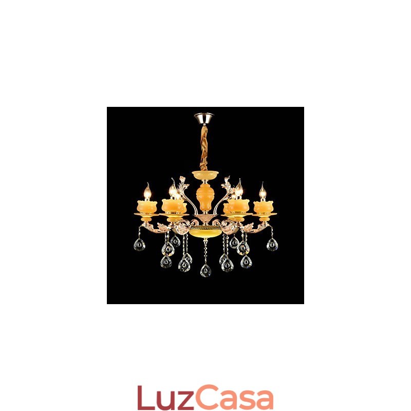 Recurso de liga de zinco clássico tradicional para lustre de metal estilo mini cristal com 6 lâmpadas