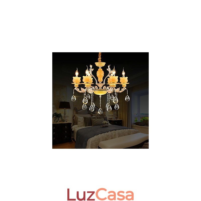 Recurso de liga de zinco clássico tradicional para lustre de metal estilo mini cristal com 6 lâmpadas