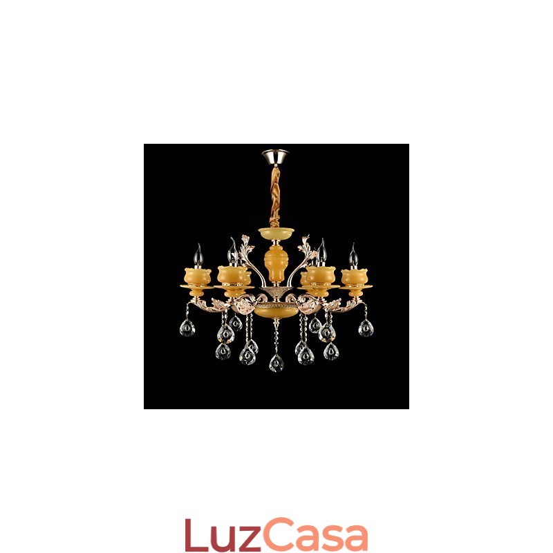 Recurso de liga de zinco clássico tradicional para lustre de metal estilo mini cristal com 6 lâmpadas