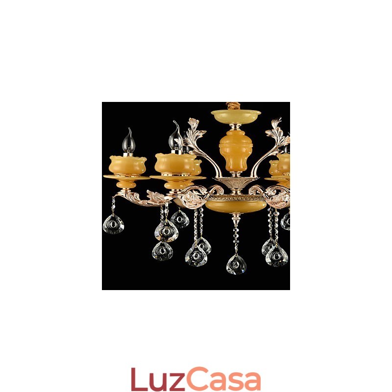 Recurso de liga de zinco clássico tradicional para lustre de metal estilo mini cristal com 6 lâmpadas