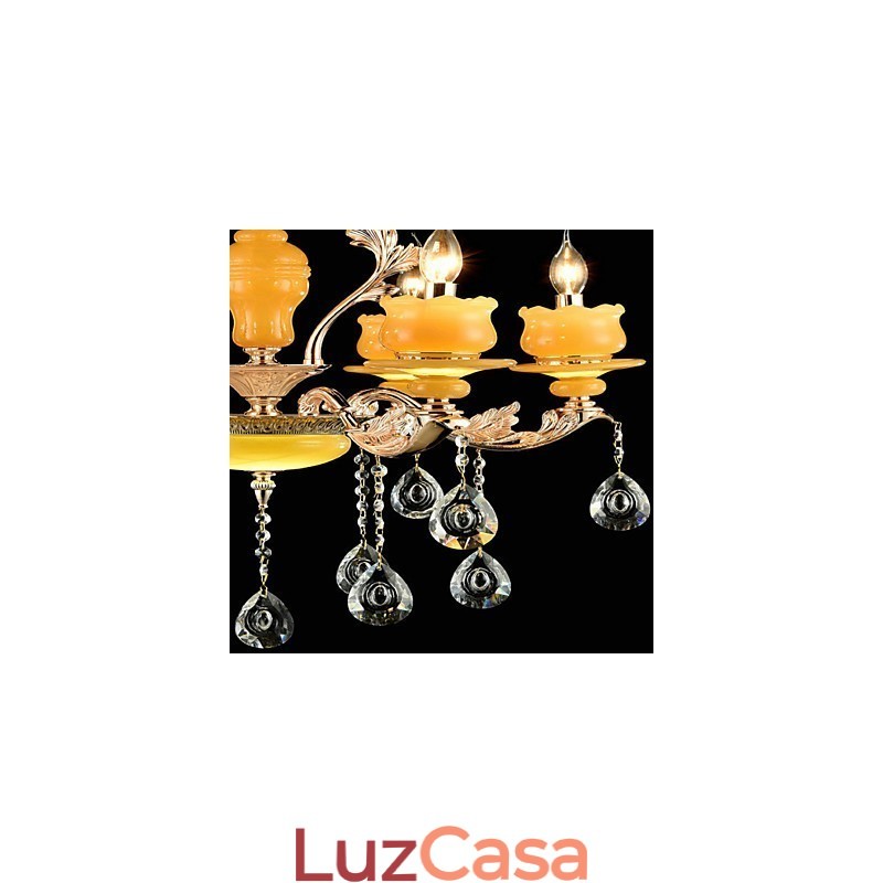 Recurso de liga de zinco clássico tradicional para lustre de metal estilo mini cristal com 6 lâmpadas