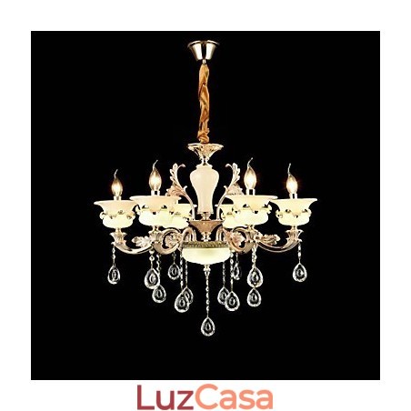 Recurso de liga de zinco clássico tradicional para lustre de metal estilo mini cristal com 6 lâmpadas Recurso de liga de zinco clássico tradicional para lustre de metal estilo mini cristal com 6 lâmpadas
