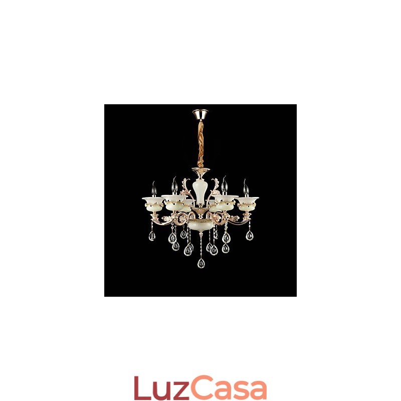 Recurso de liga de zinco clássico tradicional para lustre de metal estilo mini cristal com 6 lâmpadas
