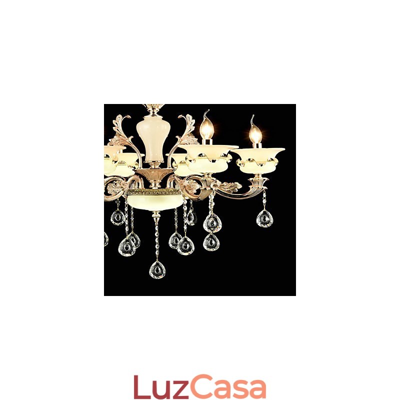 Recurso de liga de zinco clássico tradicional para lustre de metal estilo mini cristal com 6 lâmpadas