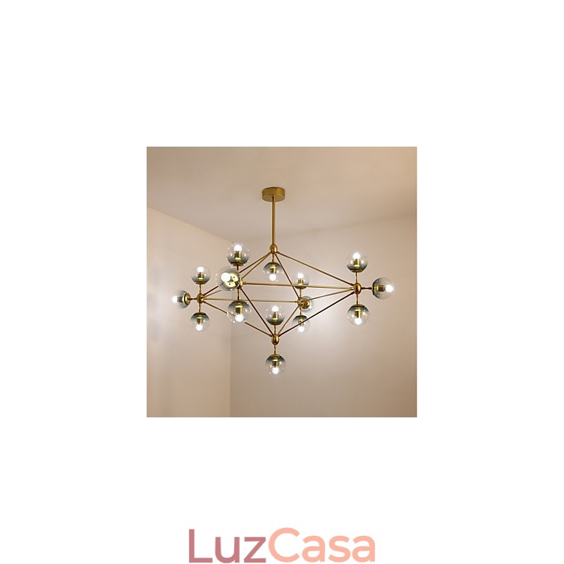 Quinze postes de luz estilo europeu moderno Modo luminária pendente de vidro e metal para decoração de foyer luminária industrial