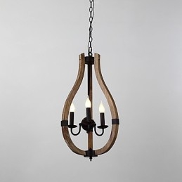 Três luzes vintage pintura característica mini estilo madeira bambu lustre lâmpada o pendente decorar lâmpada