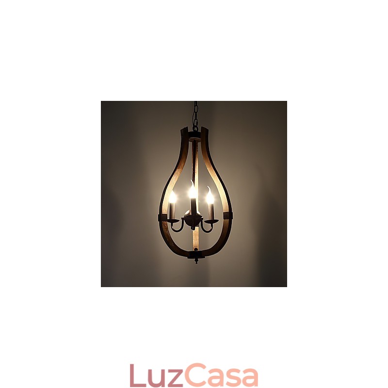 Três luzes vintage pintura característica mini estilo madeira bambu lustre lâmpada o pendente decorar lâmpada