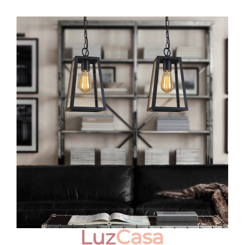 Luminária pendente de metal vintage com cúpula de vidro
