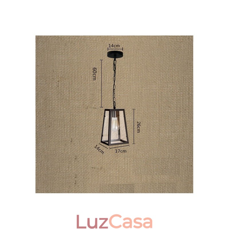 Luminária pendente de metal vintage com cúpula de vidro