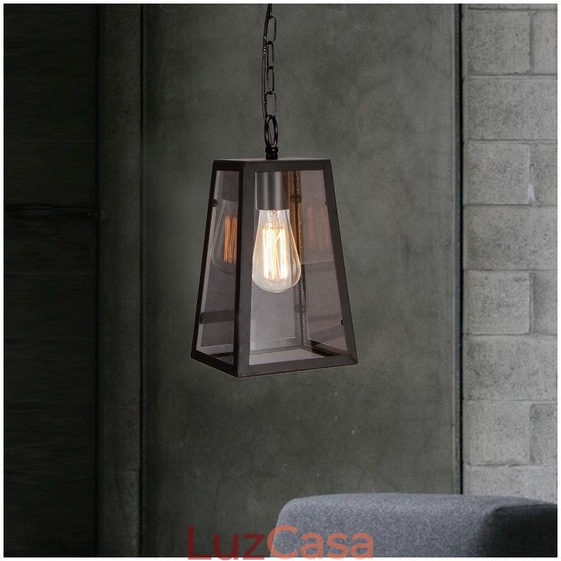 Luminária pendente de metal vintage com cúpula de vidro