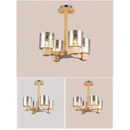 Lustre moderno contemporâneo de madeira clara de 4 estilos nórdicos com cúpula de vidro