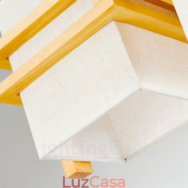 1 Luz de suspensão vintage retrô de madeira clara com sombra de tecido