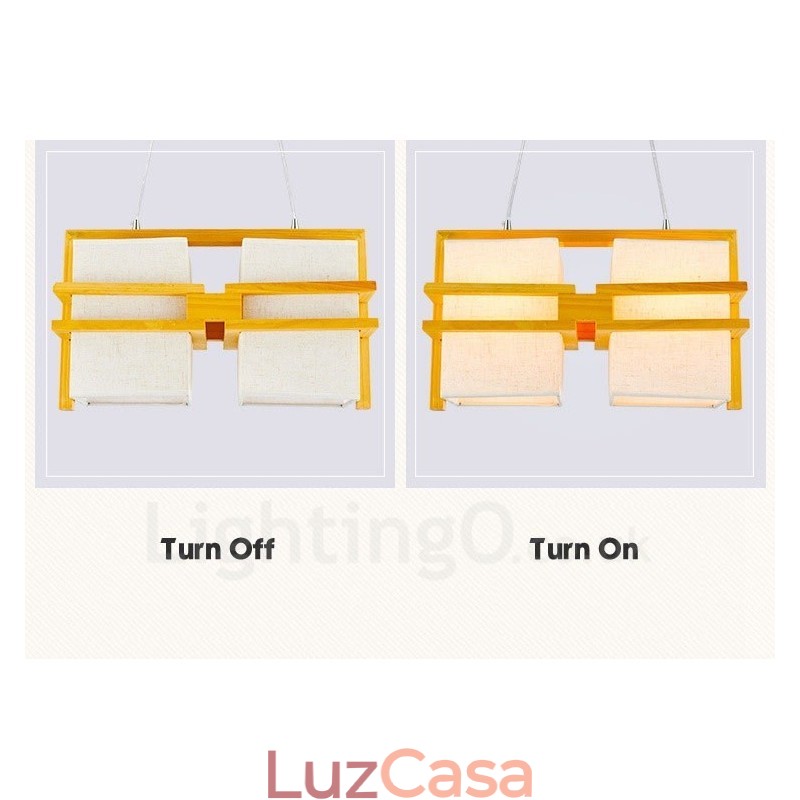 2 Luzes de Madeira Retro Vintage Pendente Luz com Tecido Sombra